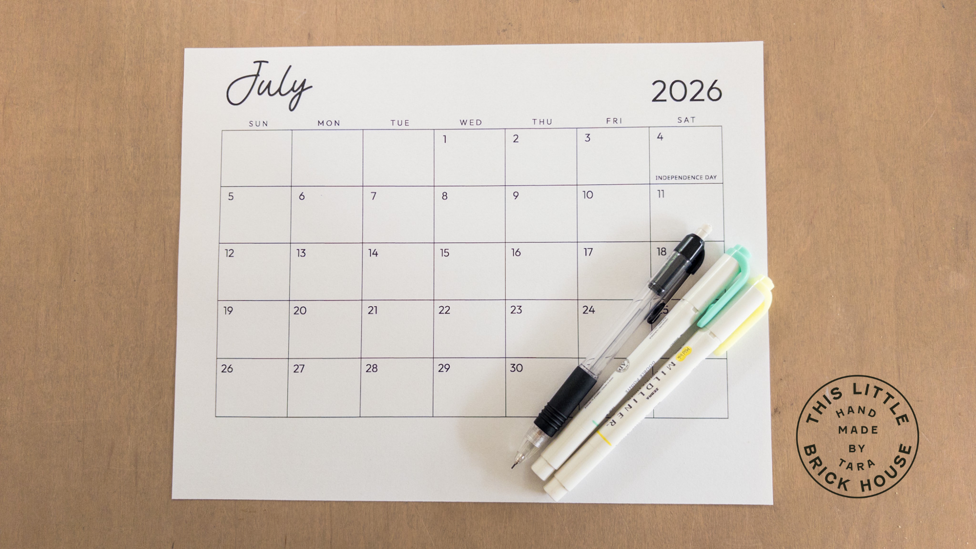 Basic Printable Calendar