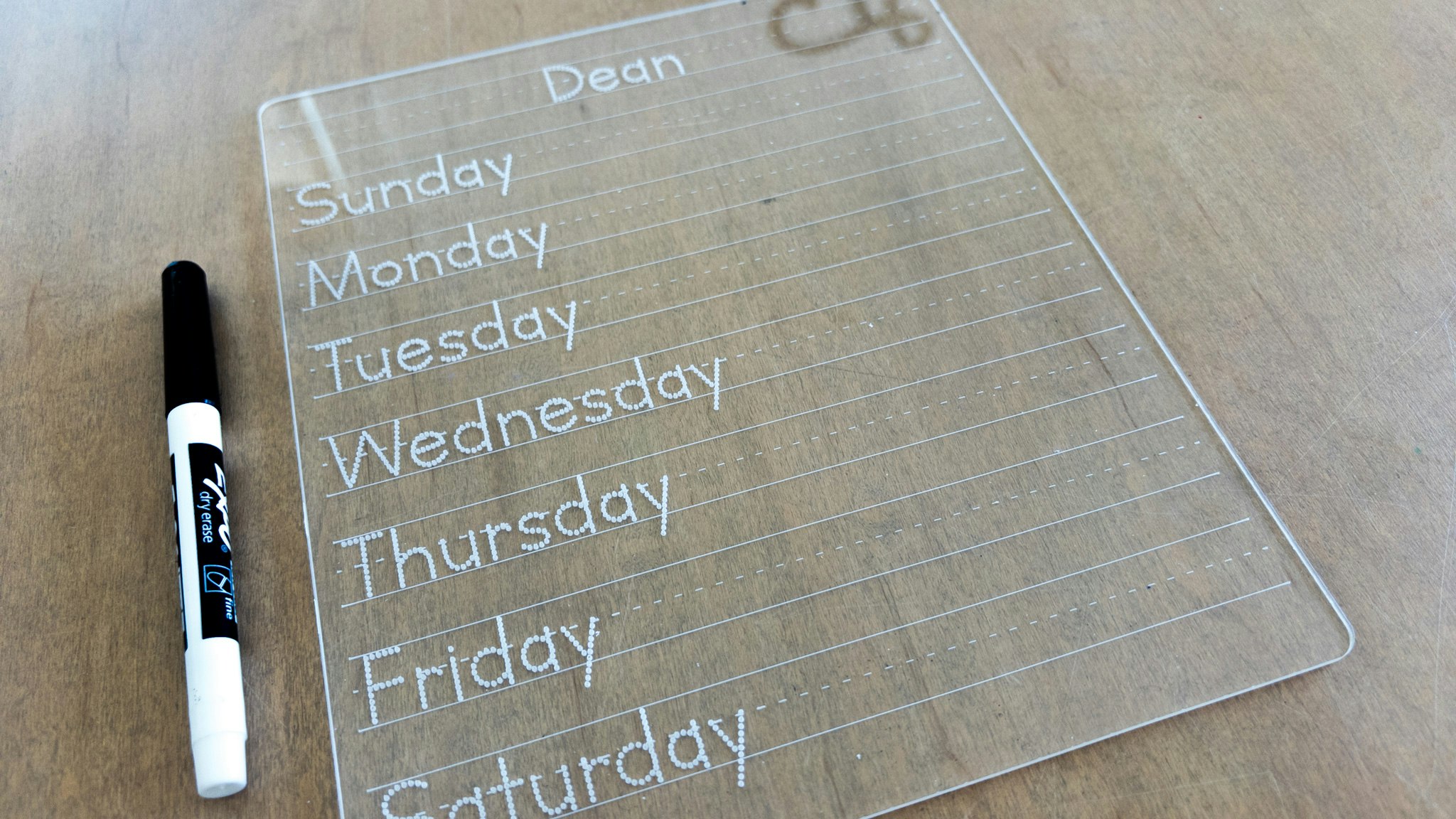 Tracer Board Days of the Week