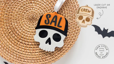 Baseball Hat Skull Halloween Basket Tag
