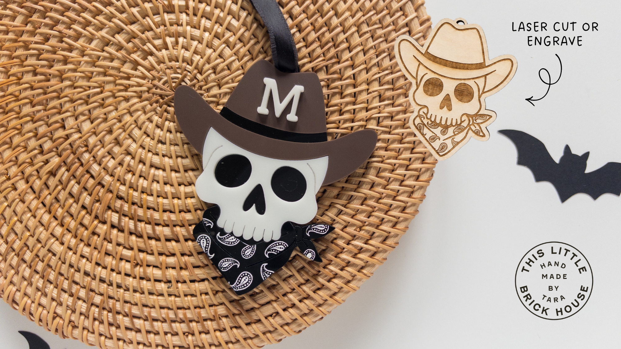 Cowboy Skull Halloween Basket Tag