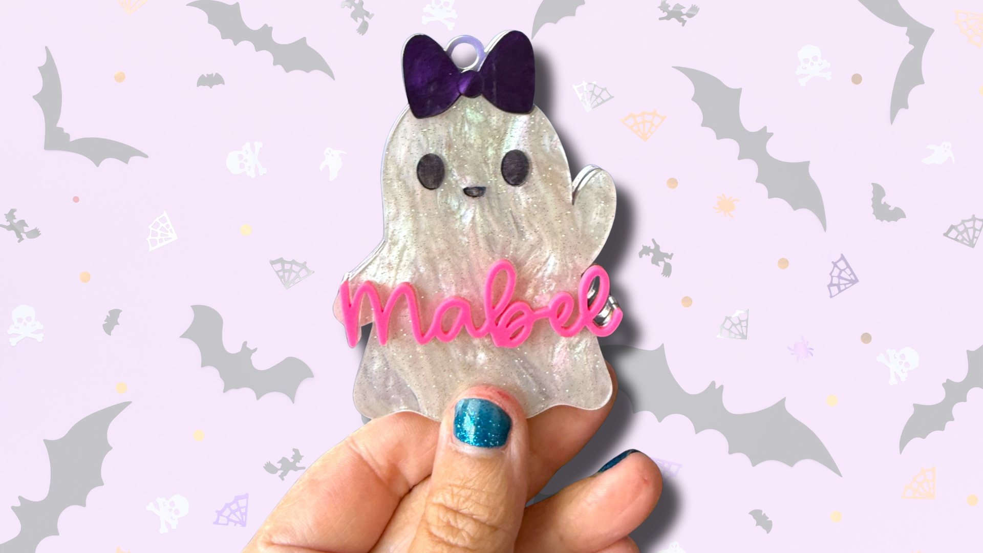 Ghost with Bow Bag Tag/Ornament