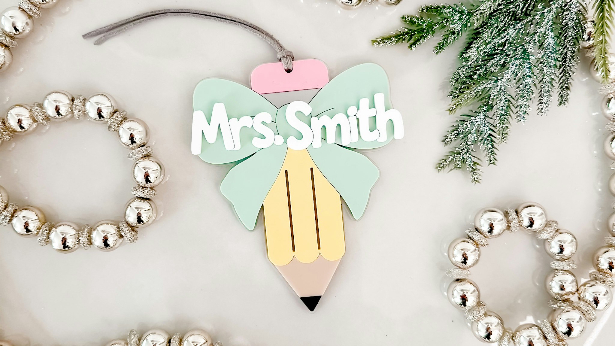 Pencil and Bow Teacher Ornament