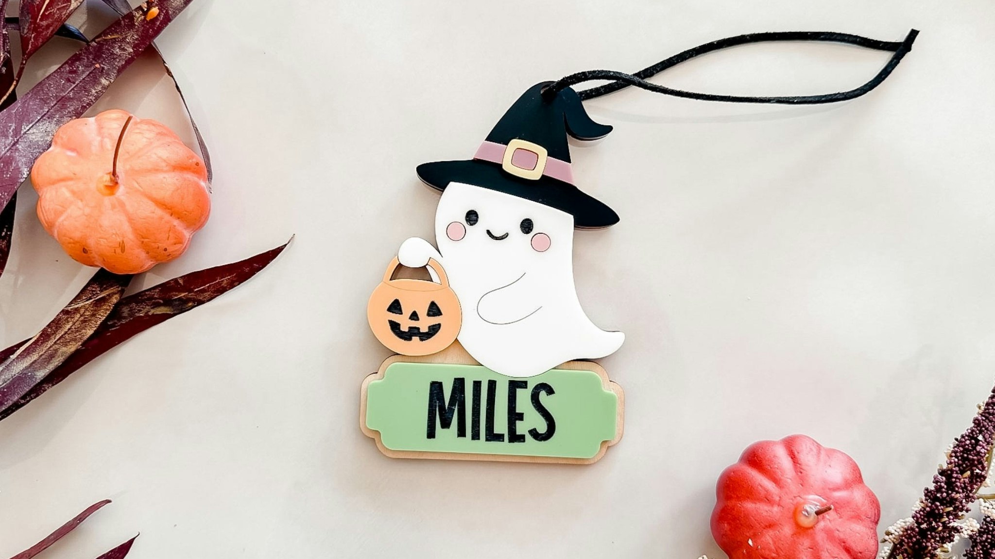 Ghost With Name Plate Boo Basket Tag