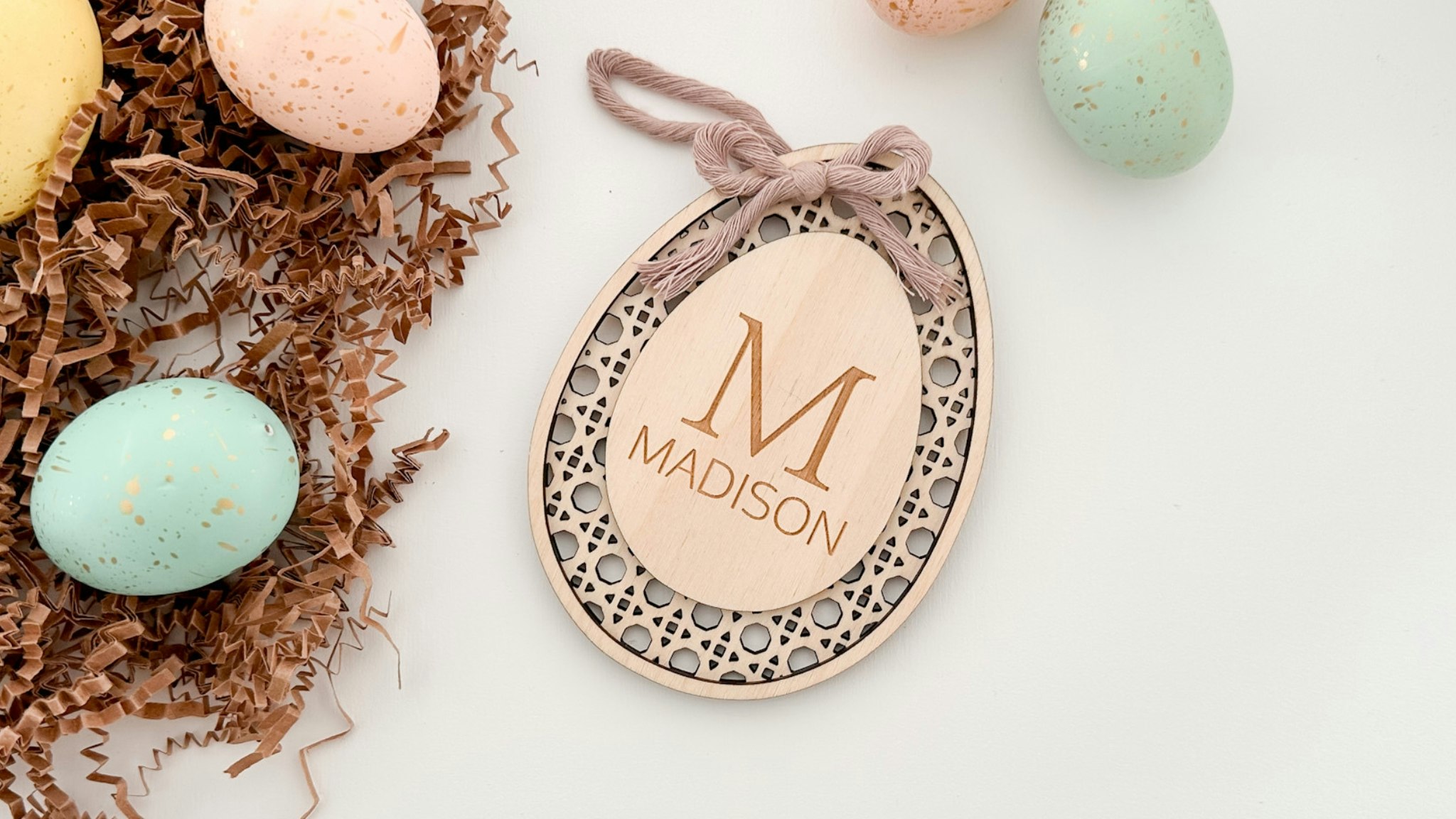 Rattan Cane Monogram Easter Basket Tag 