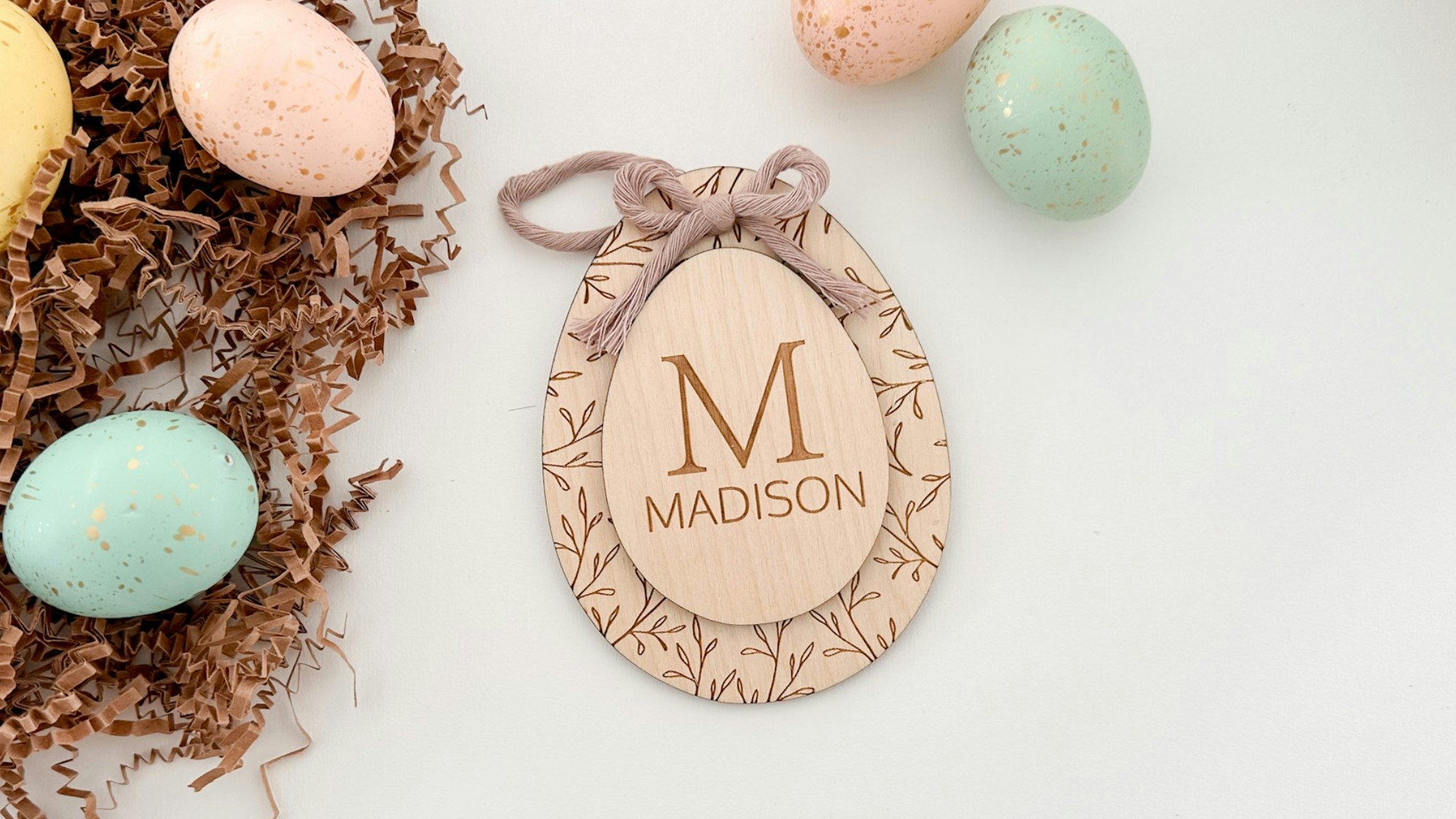 Layered Easter Basket Tag With Leaf Pattern