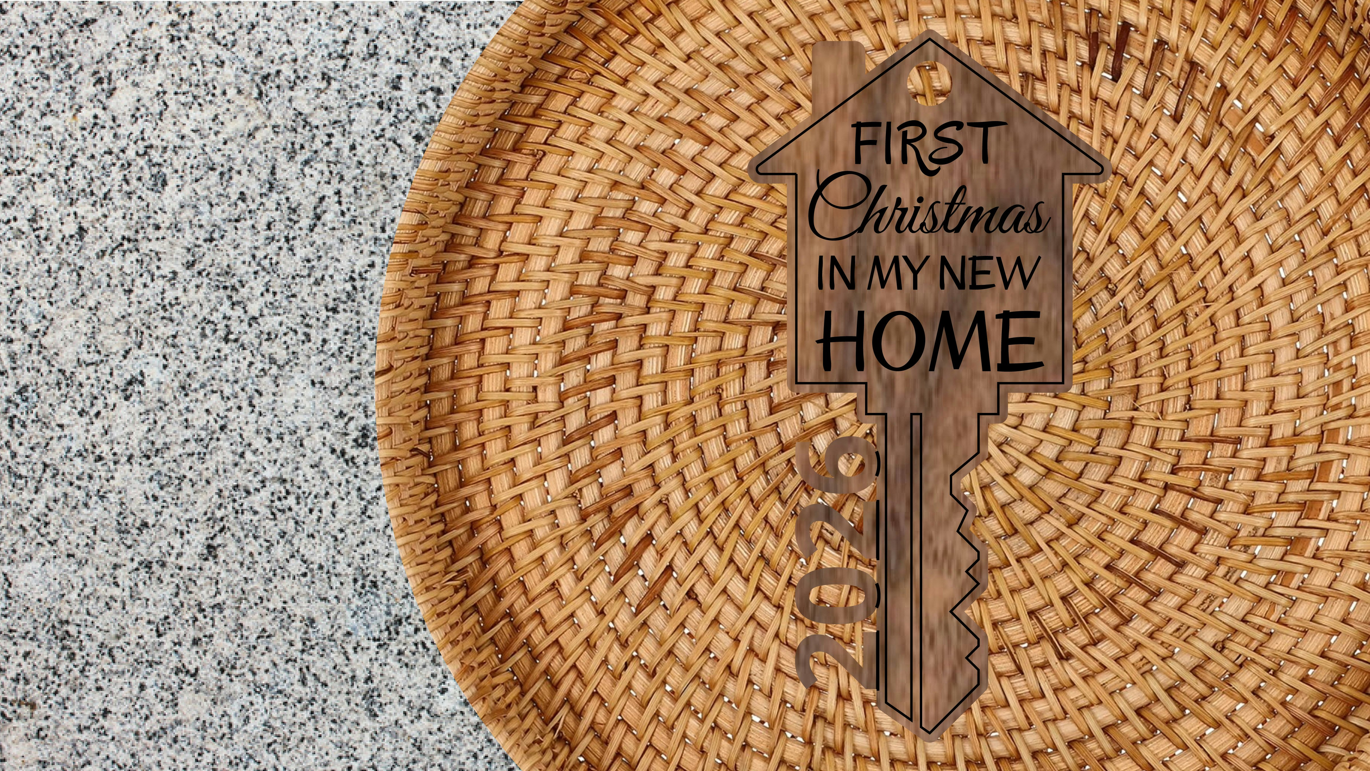 ••• First Christmas In My New Home ••• Year Cut ••• BLACK fill is engrave. BLUE is score and RED is cut. Size works best if it is 3 inches and above. If the size is smaller than 3 inches, the HoleDiameter needs to be reduced.