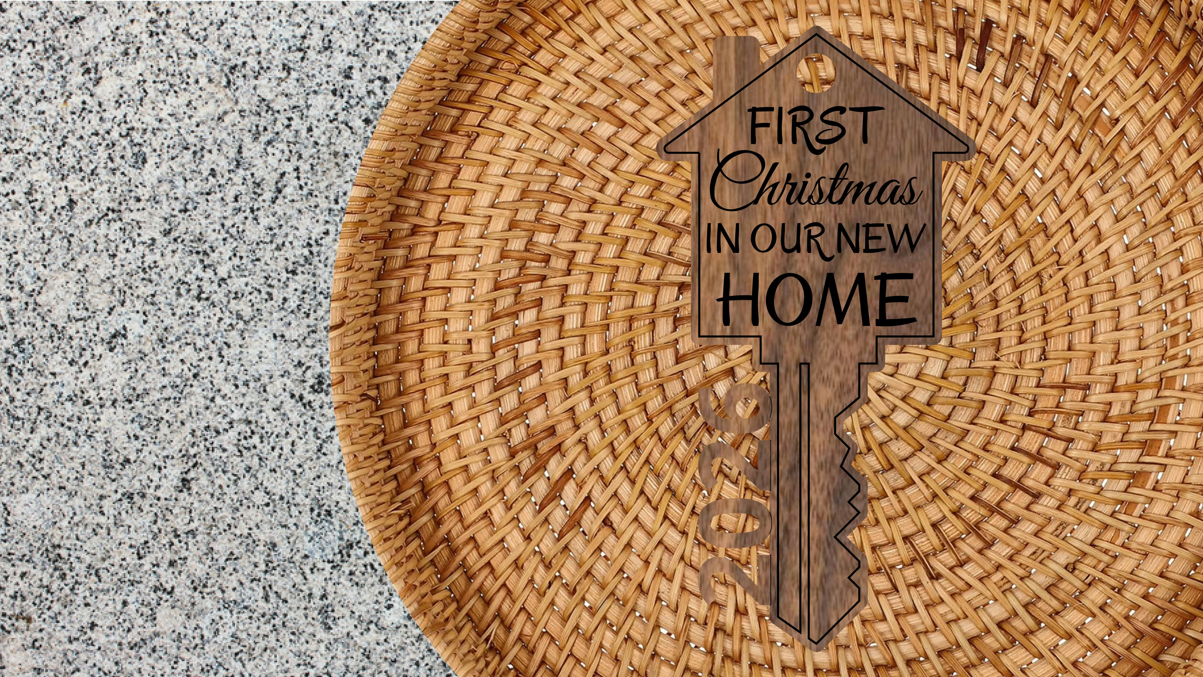 ••• First Christmas In Our New Home ••• Year Cut ••• BLACK fill is engrave. BLUE is score and RED is cut. Size works best if it is 3 inches and above. If the size is smaller than 3 inches, the HoleDiameter needs to be reduced.