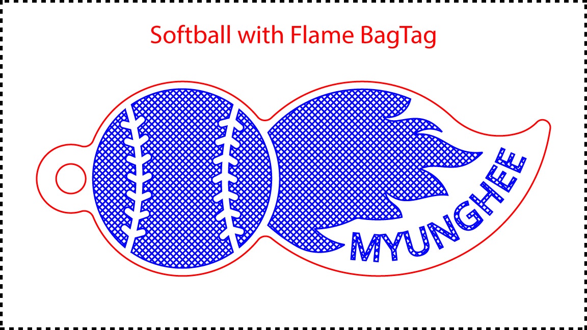 Softball with Flame BagTag