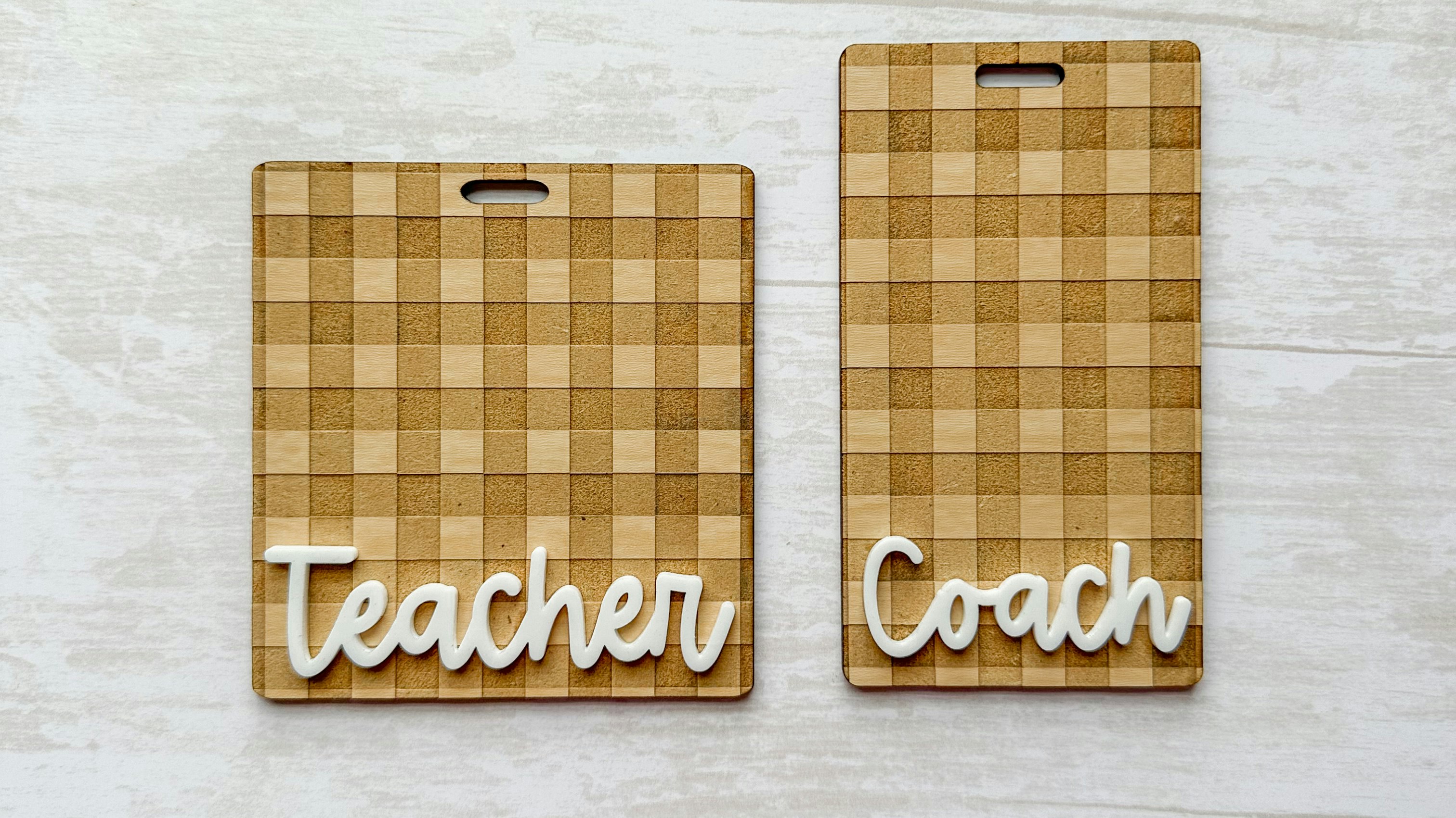 Gingham Badge Buddy vertical and horizontal