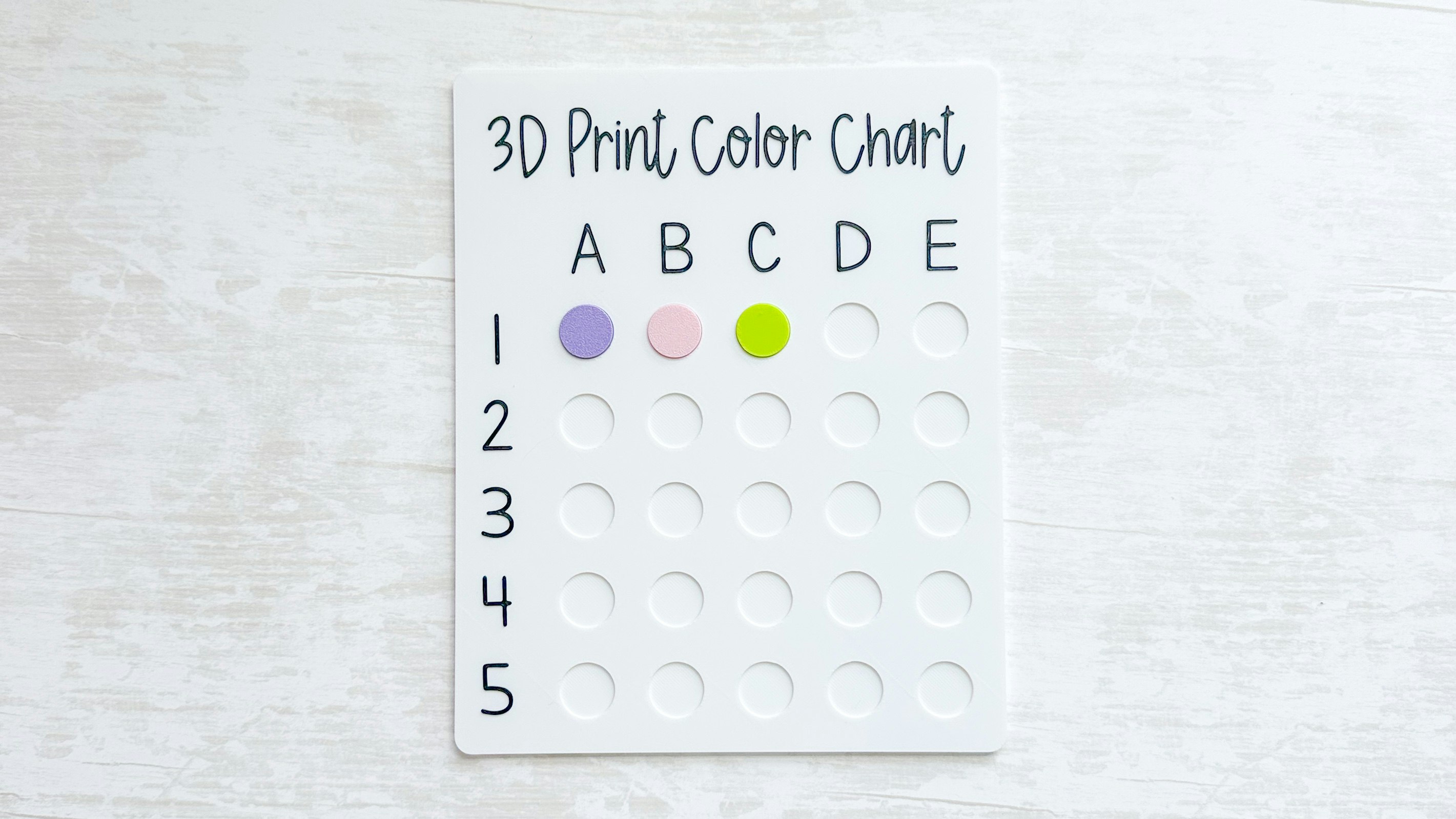 Filament Color Chart 3D Print