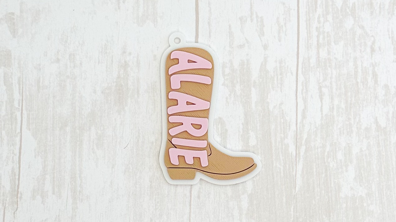 Western Cowboy Boot Name Keychain 3D Print