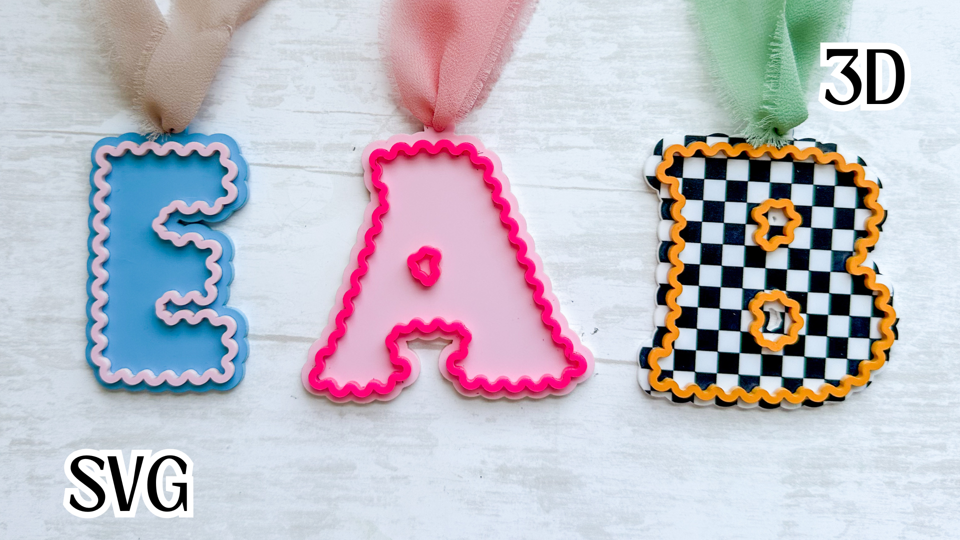 Wavy Letter Keychain Bag Tag SVG and 3D Print