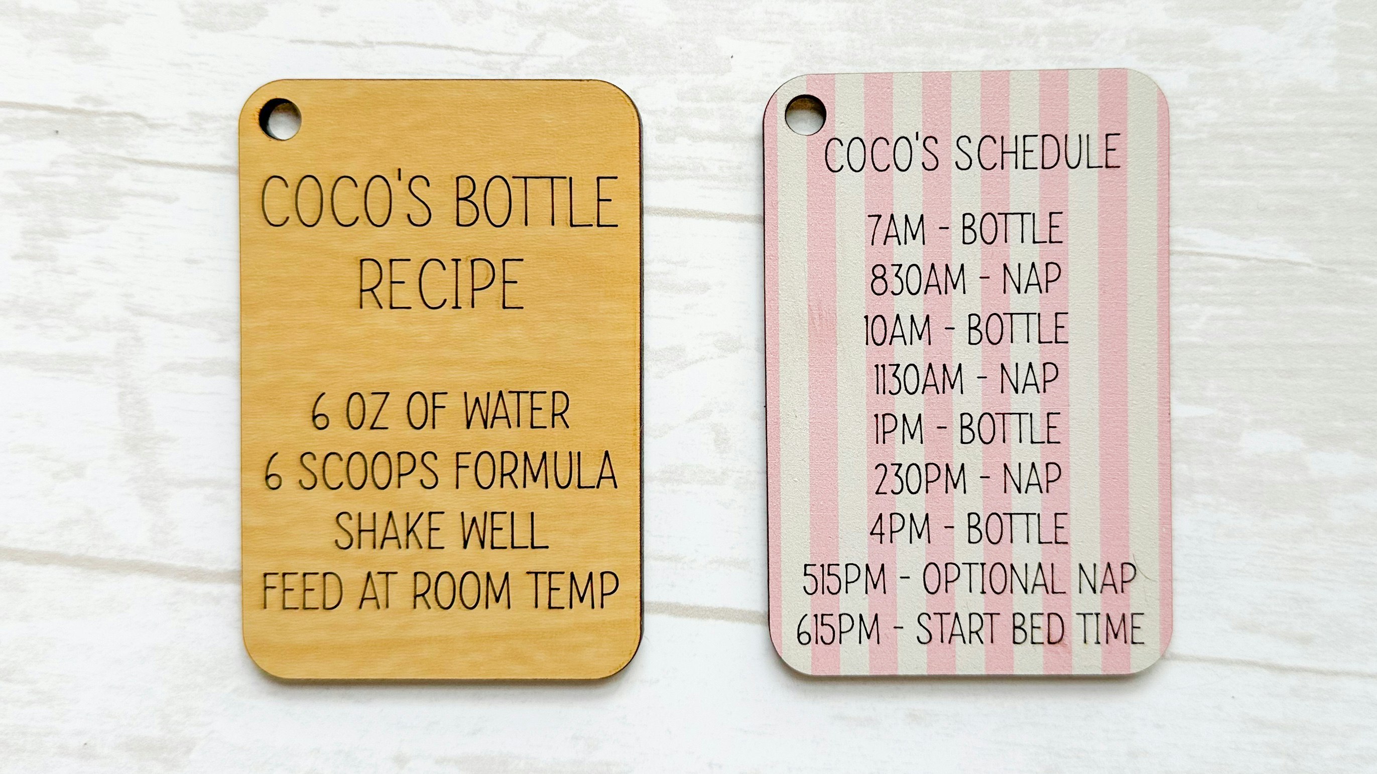 Baby Schedule and Bottle Recipe Bag Tag
