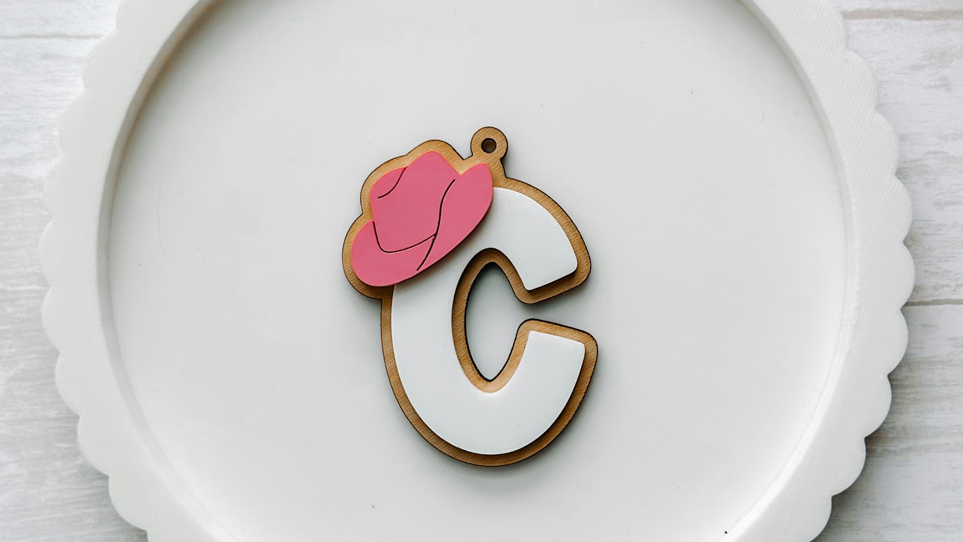 Western cowboy hat initial keychain bag tag