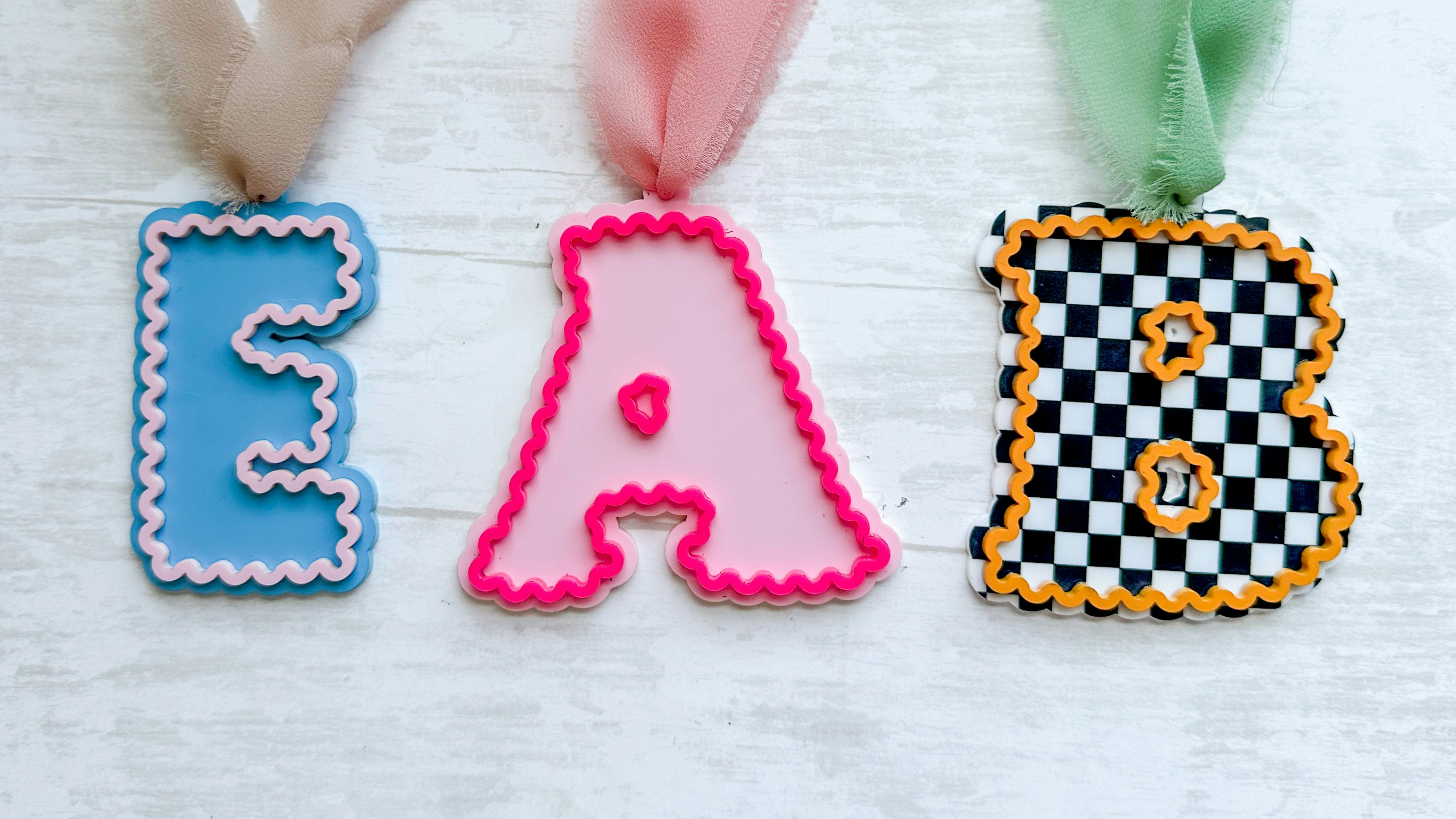 Wavy Letter Keychain Bag Tag