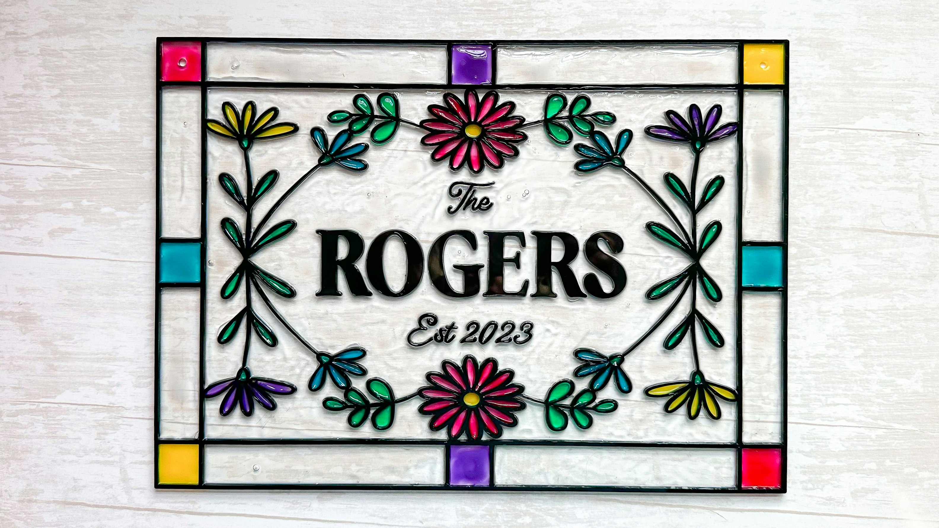 Stained Glass Year Established Family Sign