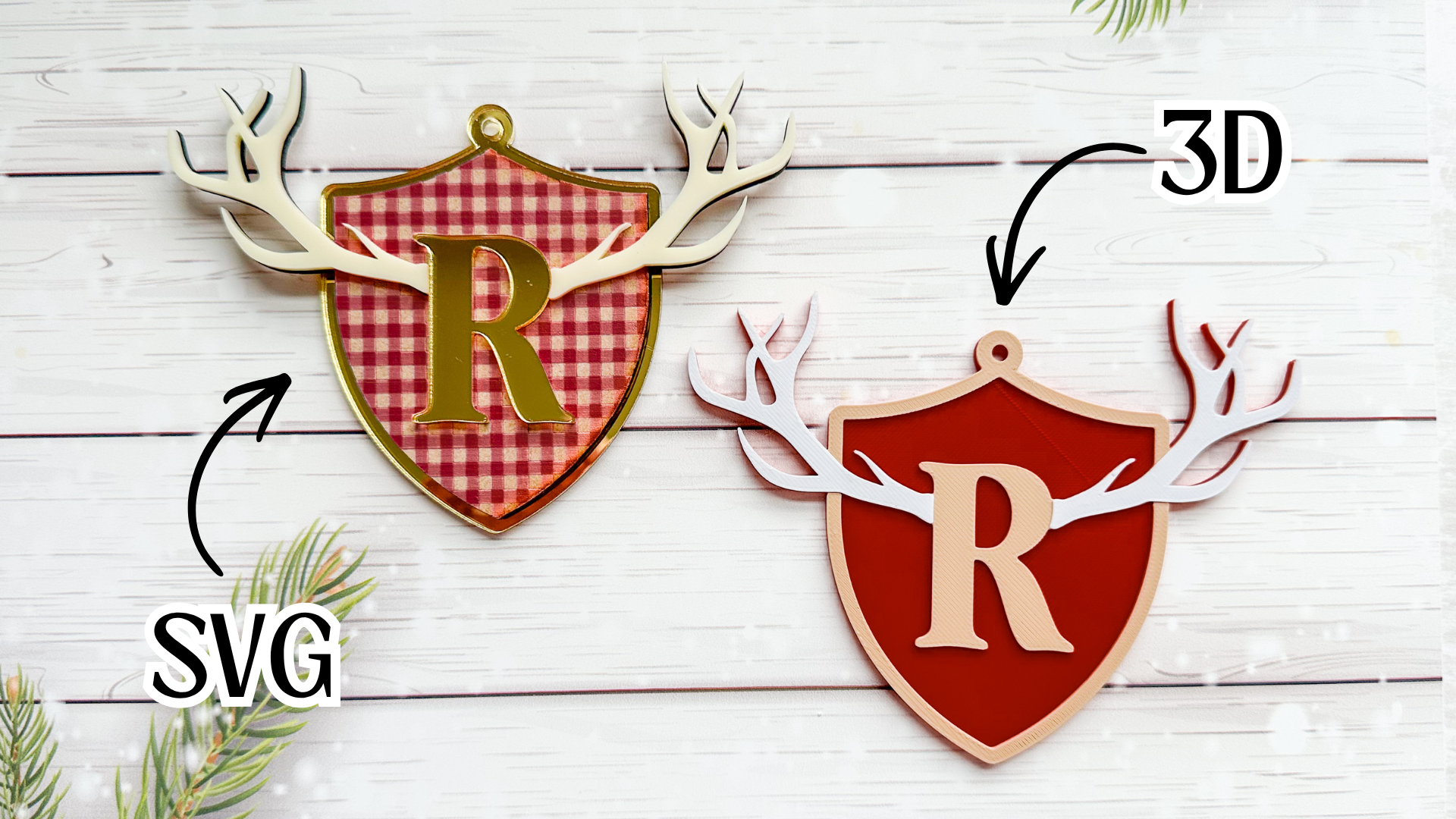 Christmas Antler Initial Shield SVG and 3D Print
