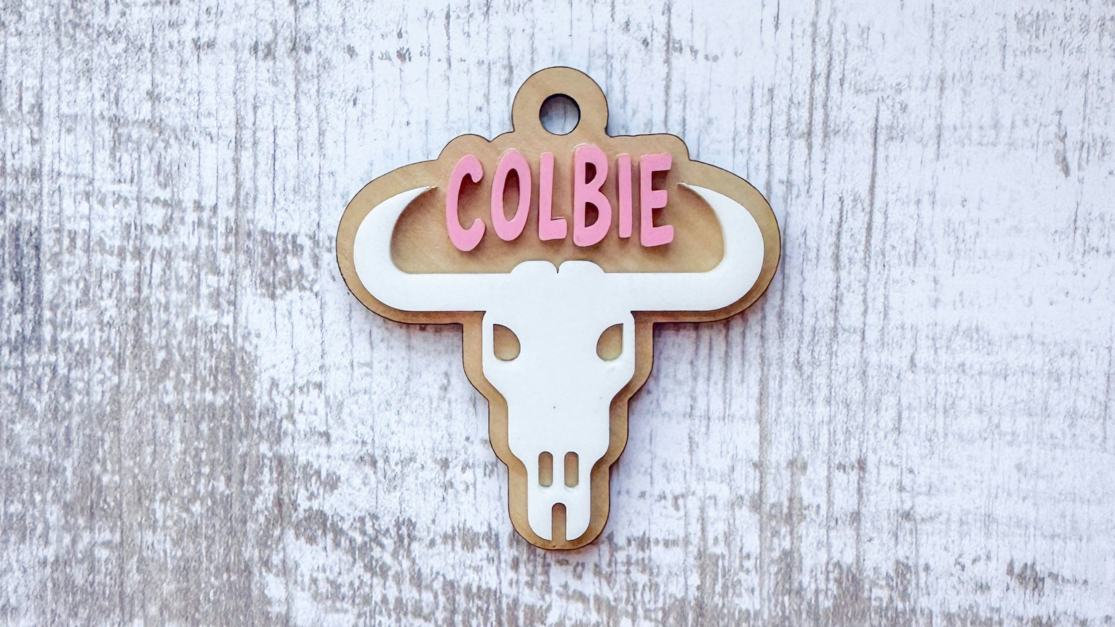 Western Longhorn Skull Name Keychain