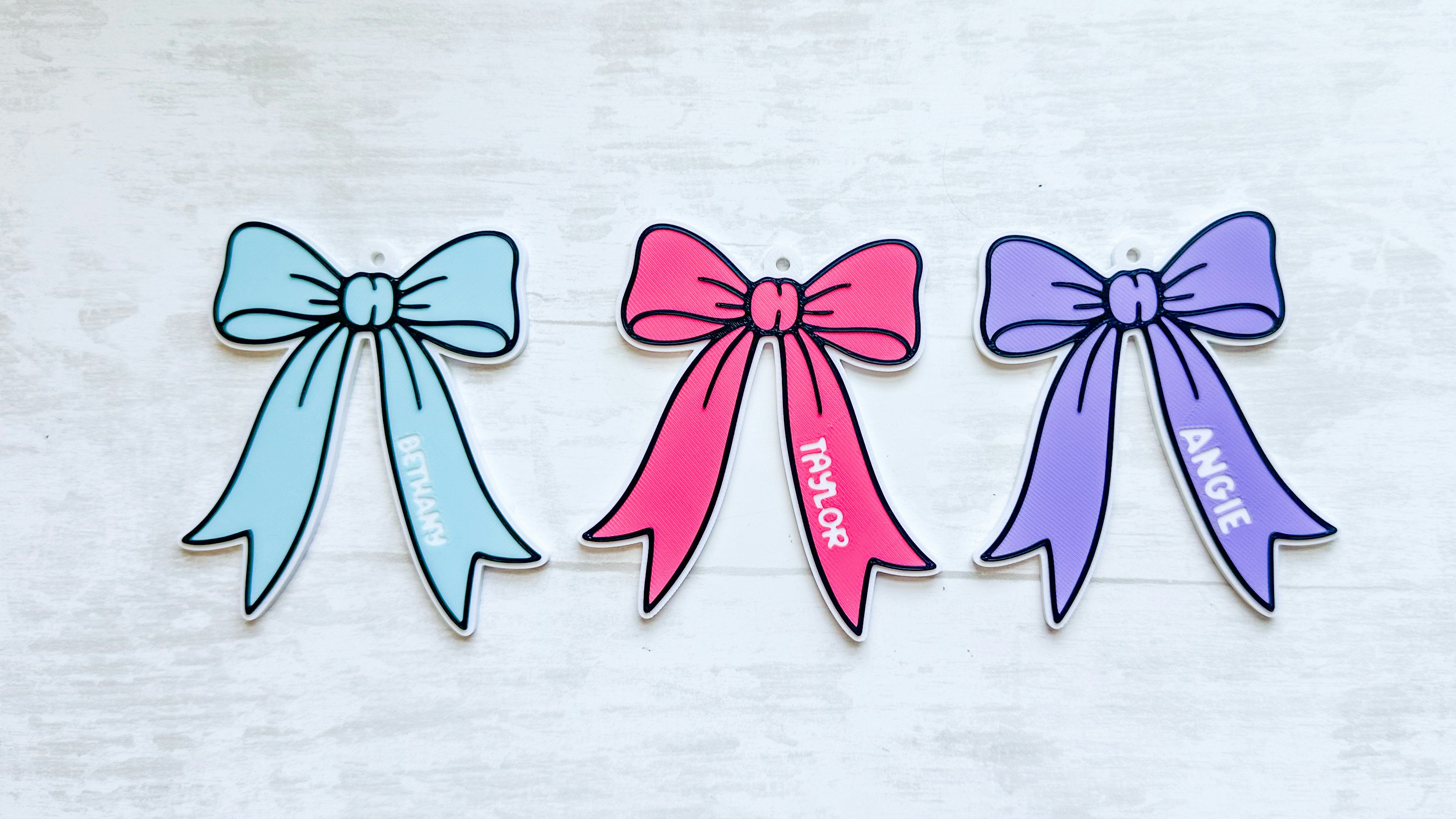 Simple Bow Bag Tag with Name 3D Print