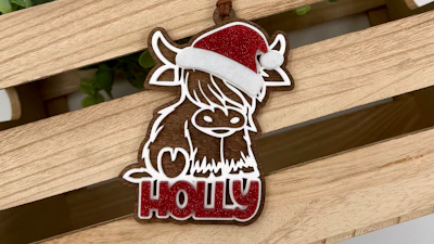 Highland Cow with Santa Hat Ornament