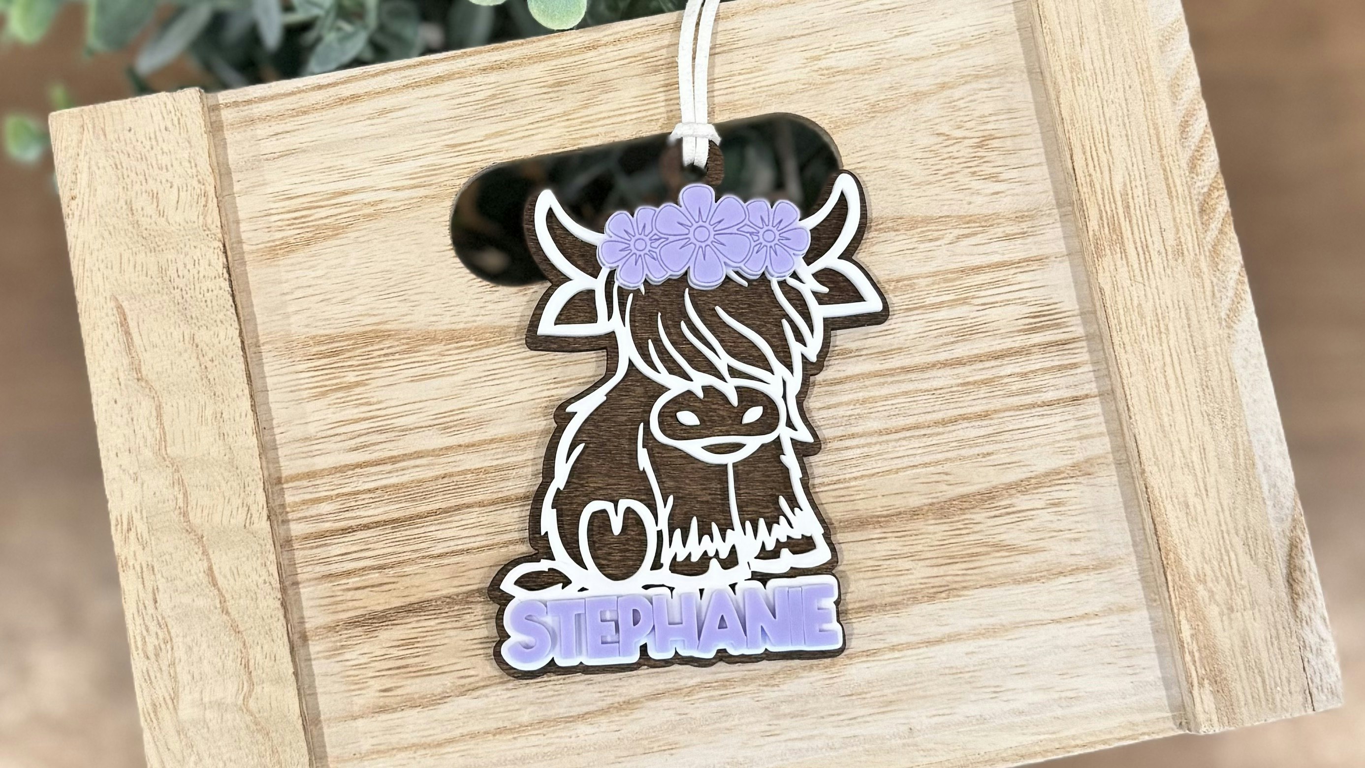 Highland Cow with Floral Headband Gift Tag/Ornament