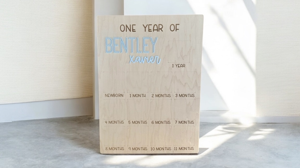 One Year of Baby Square Photo Board - 4"x4" Photos