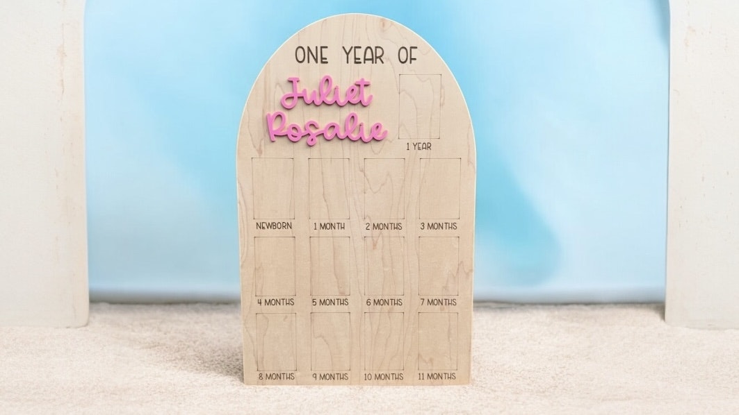 One Year of Baby Arched Photo Board - 2"x3" Photos