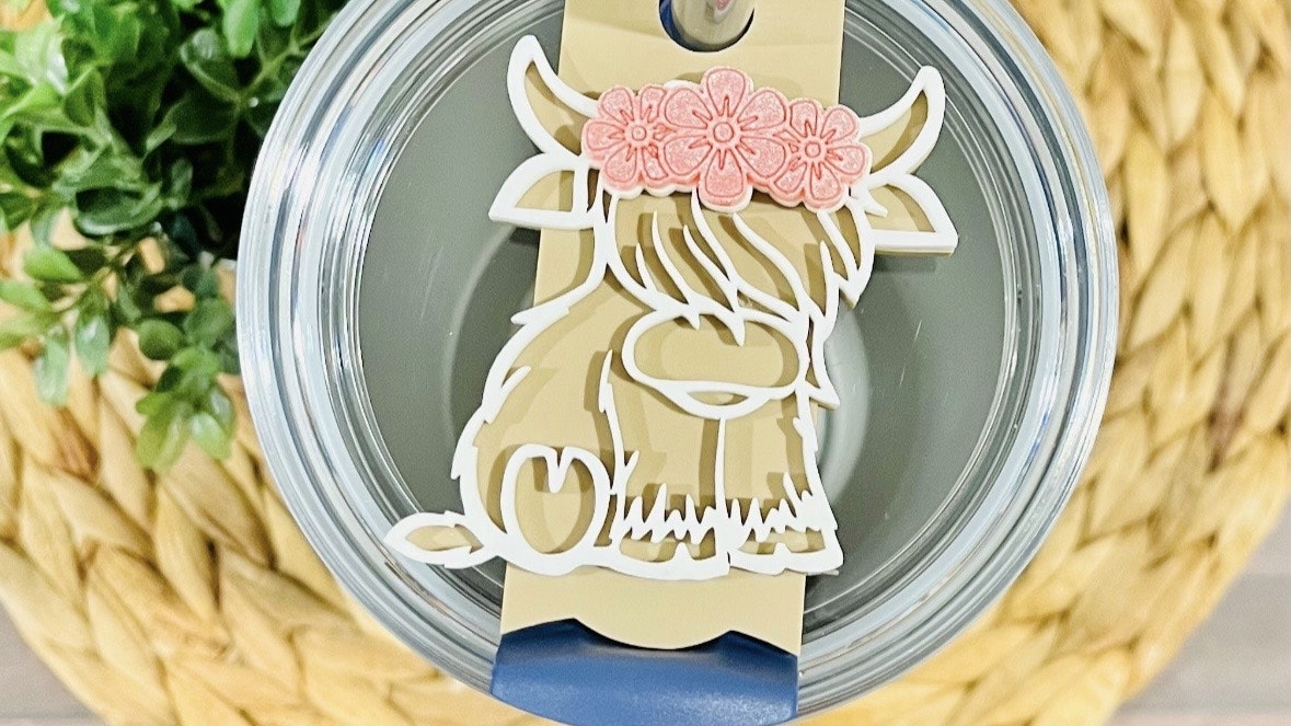 Highland Cow with Headband Tumbler Topper