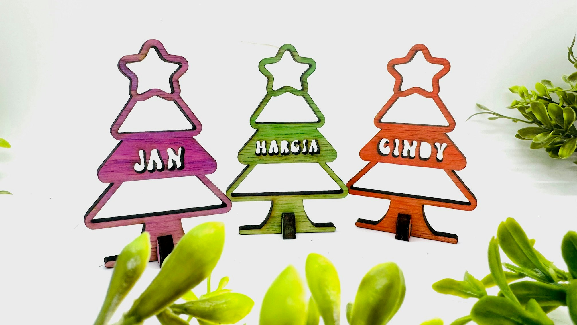 Christmas Tree Cutout Name Table Decor