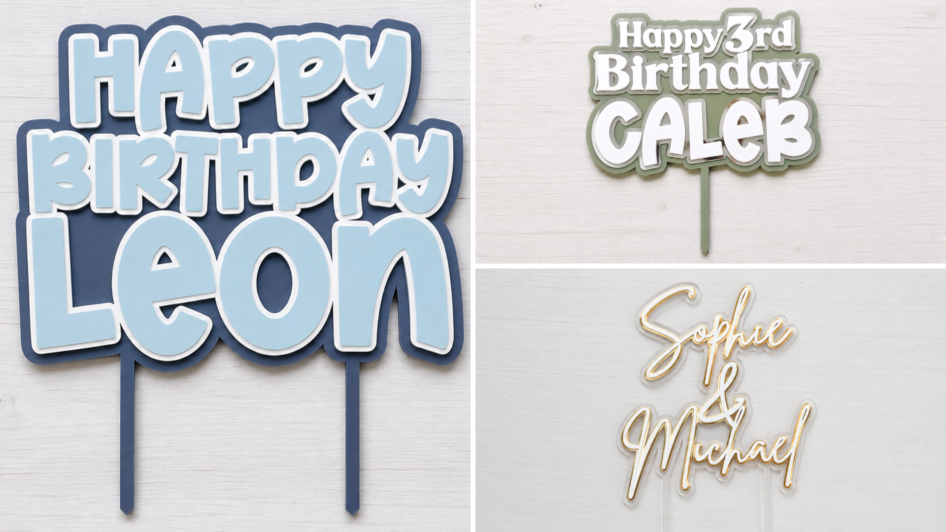Three Line Triple Layer Cake Topper or Charm