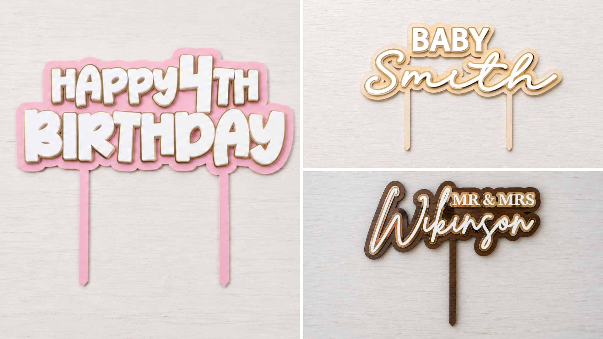 Two Line Triple Layer Cake Topper or Charm