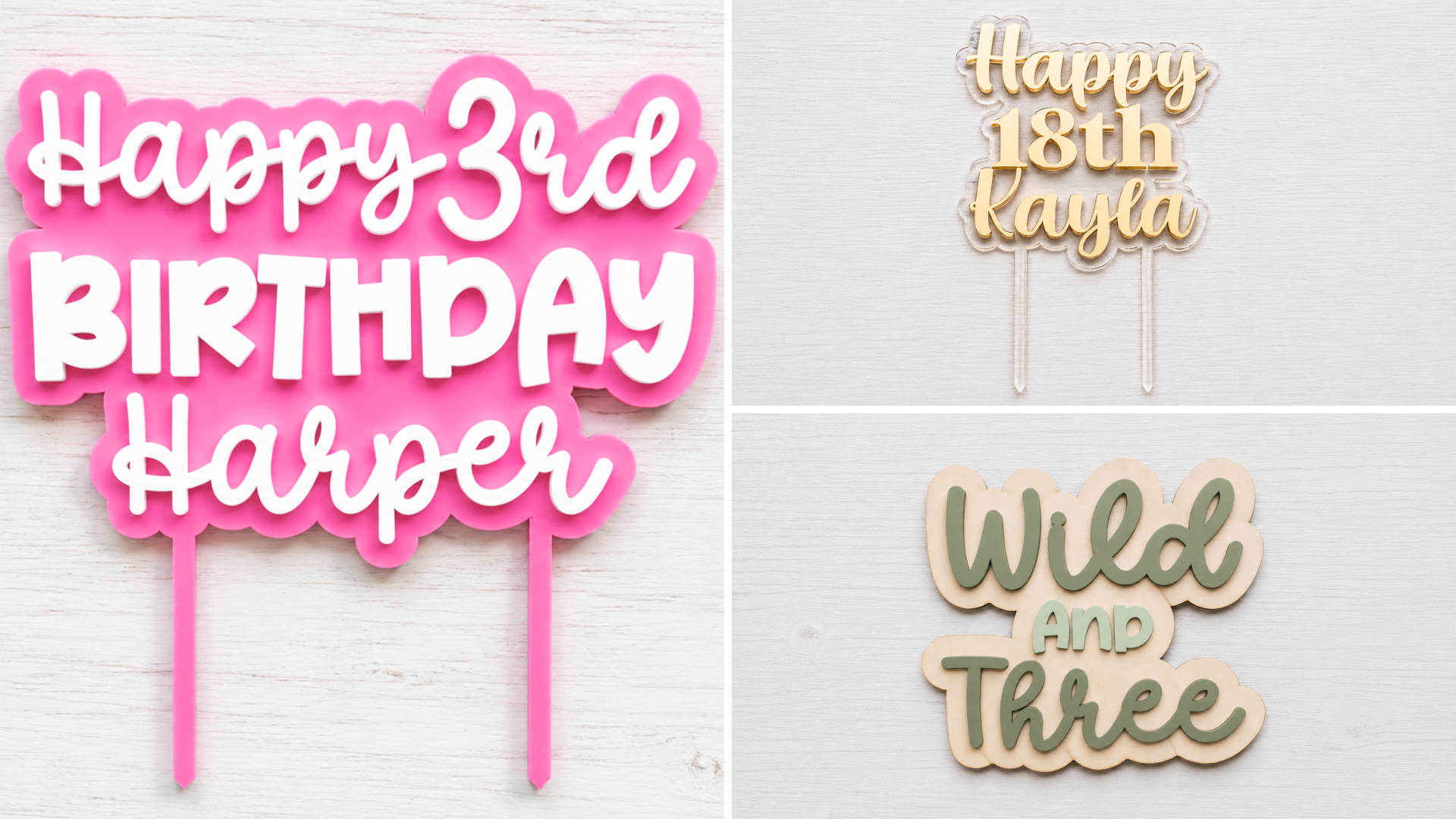 Three Line Double Layer Cake Topper or Charm