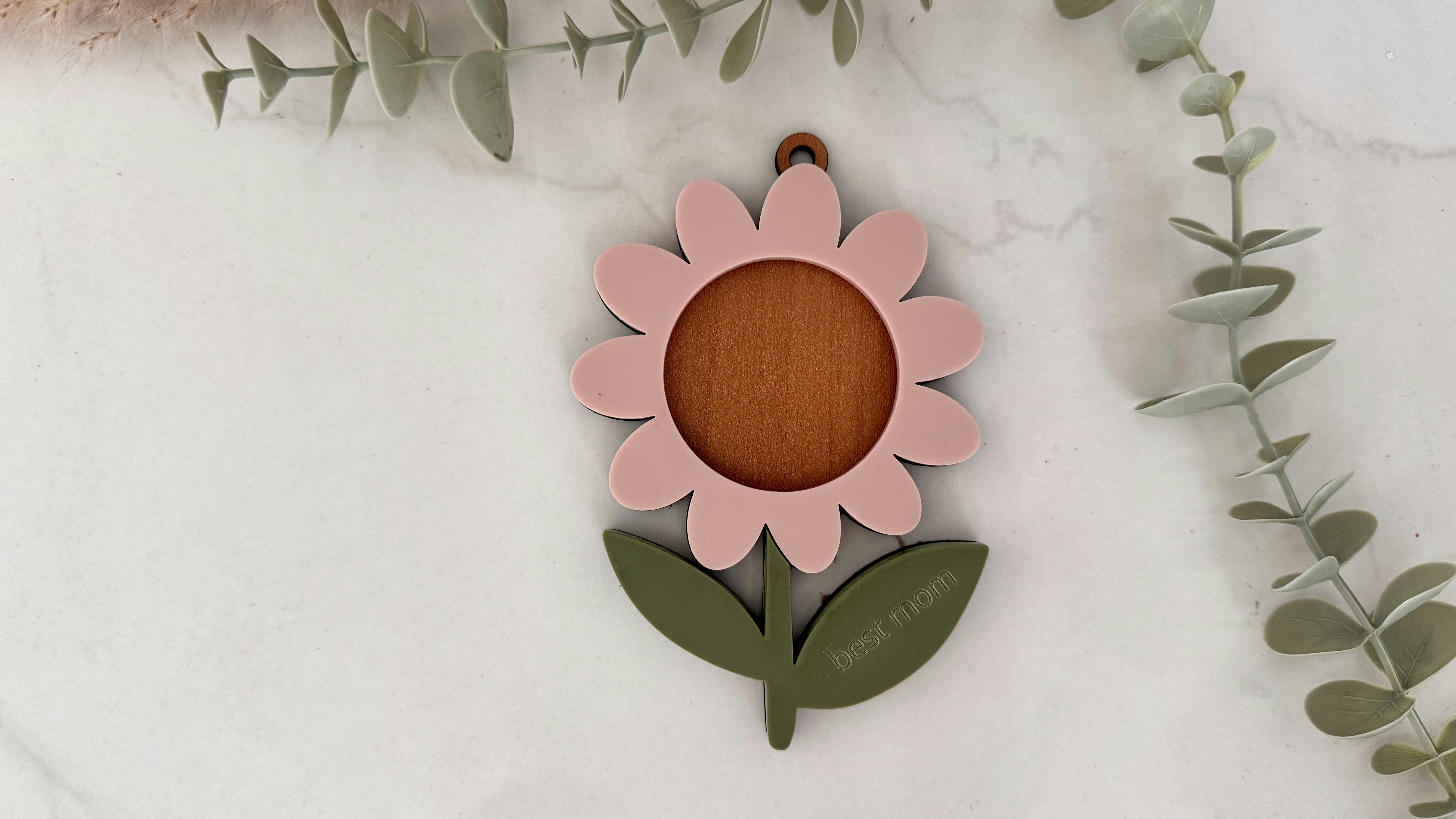 Daisy Flower Photo Keychain