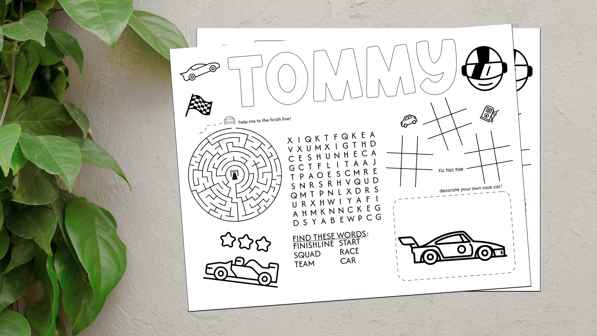 Race Car Activity Sheet