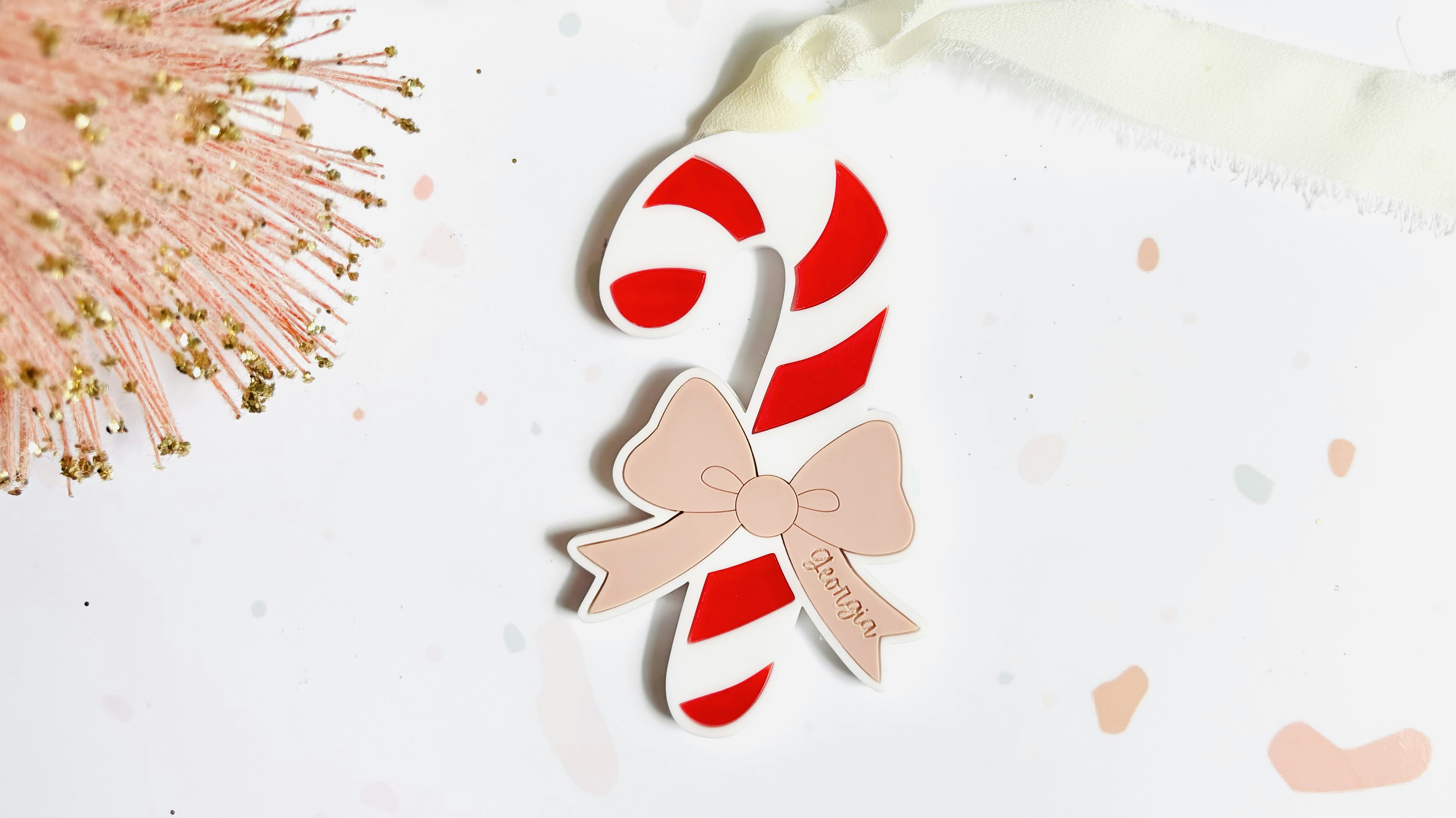 Candy Cane with Bow Ornament