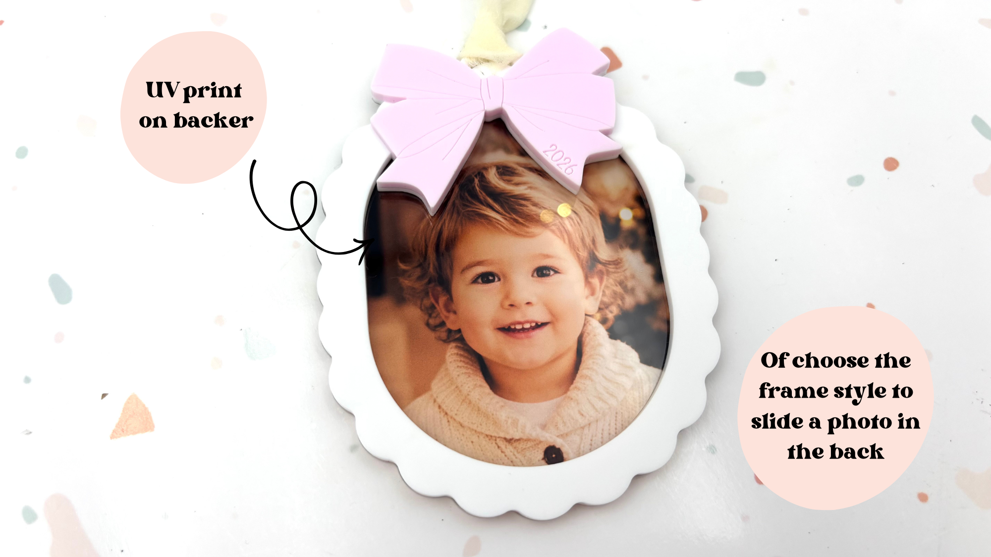 Wavy Bow Photo Ornament