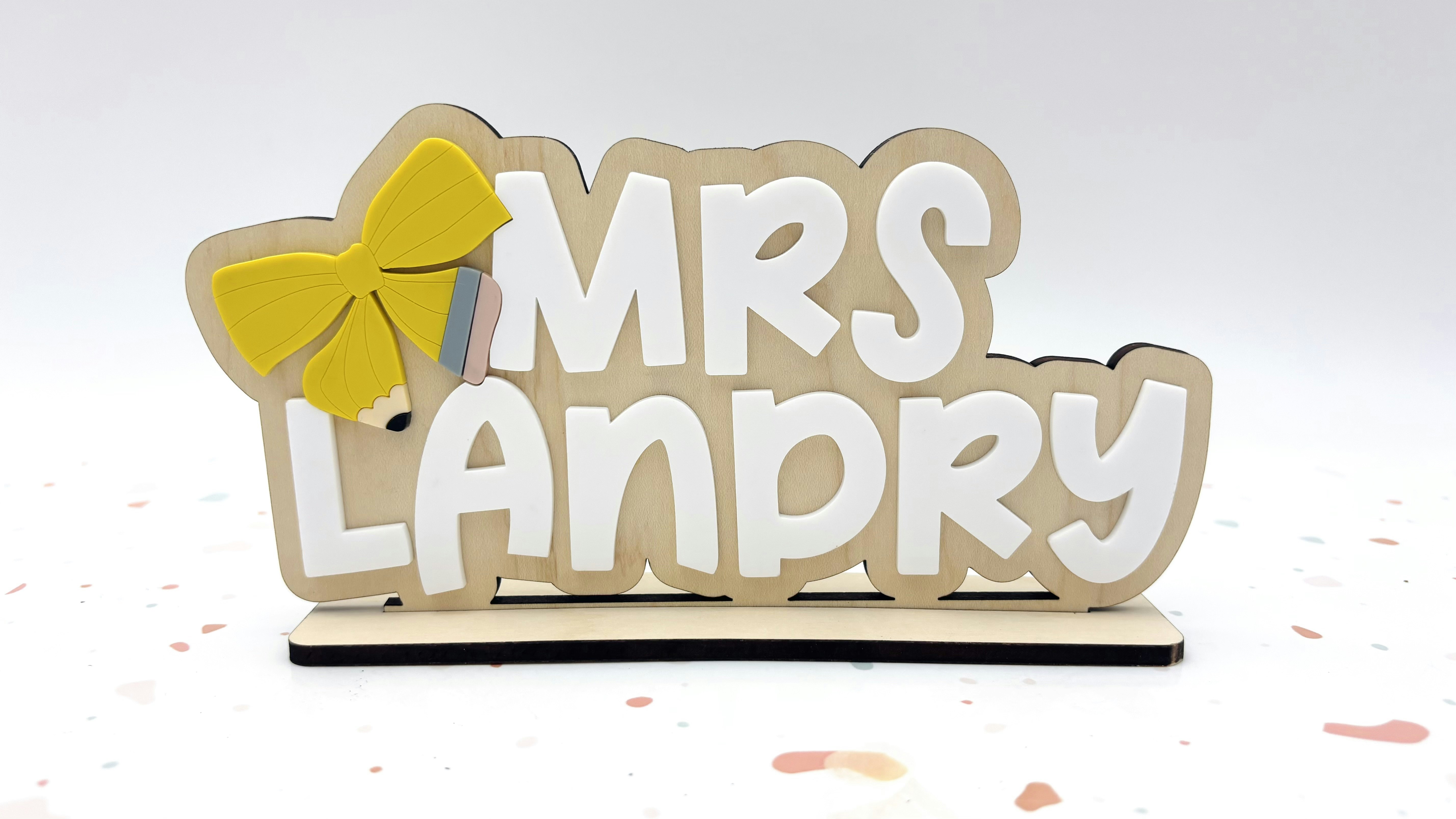 Pencil Bow Teacher Desk Sign