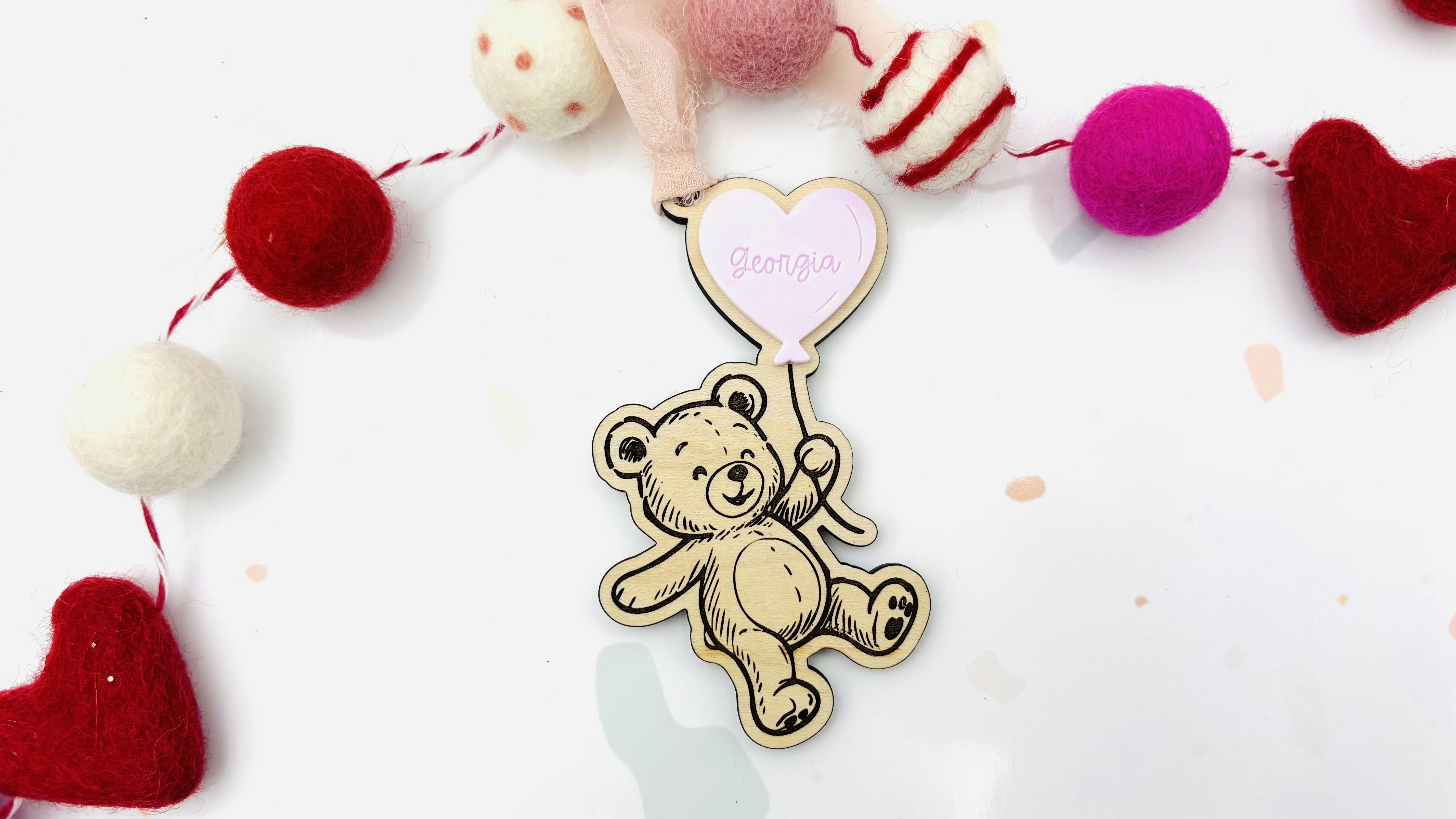 Teddy Bear Heart Balloon Tag