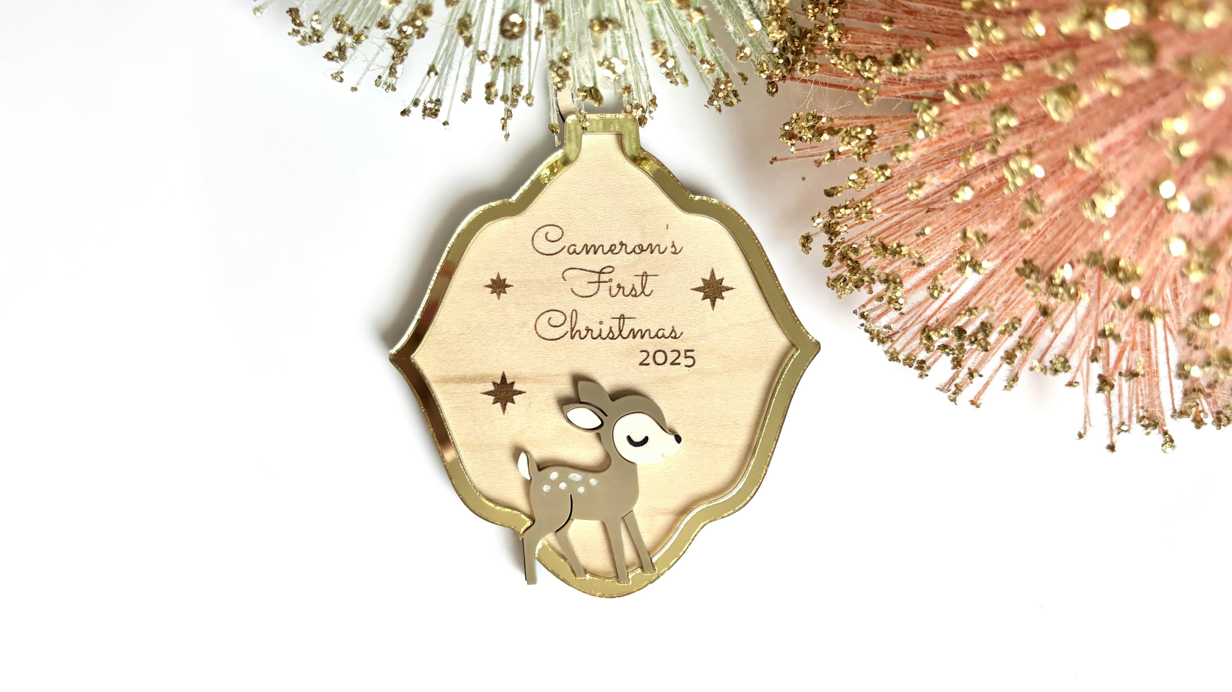 Mid-Century Deer Baby's First Christmas Ornament