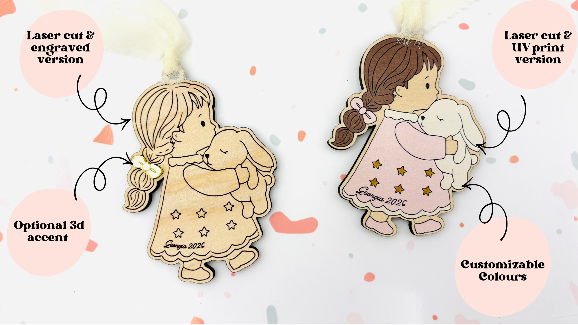 Vintage Storybook - Girl Holding Bunny Ornament