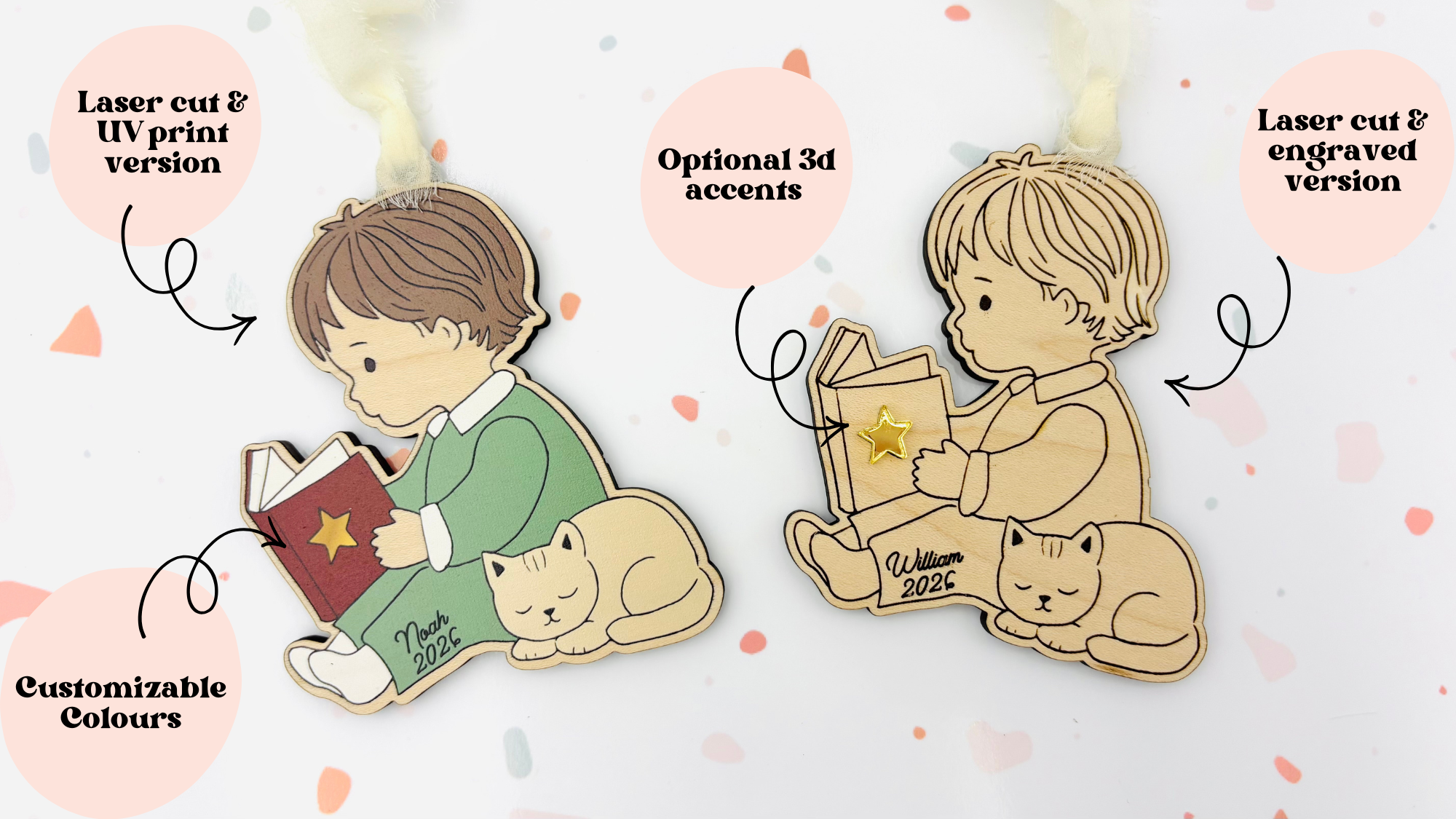 Vintage Storybook - Boy with Book Christmas Ornament 