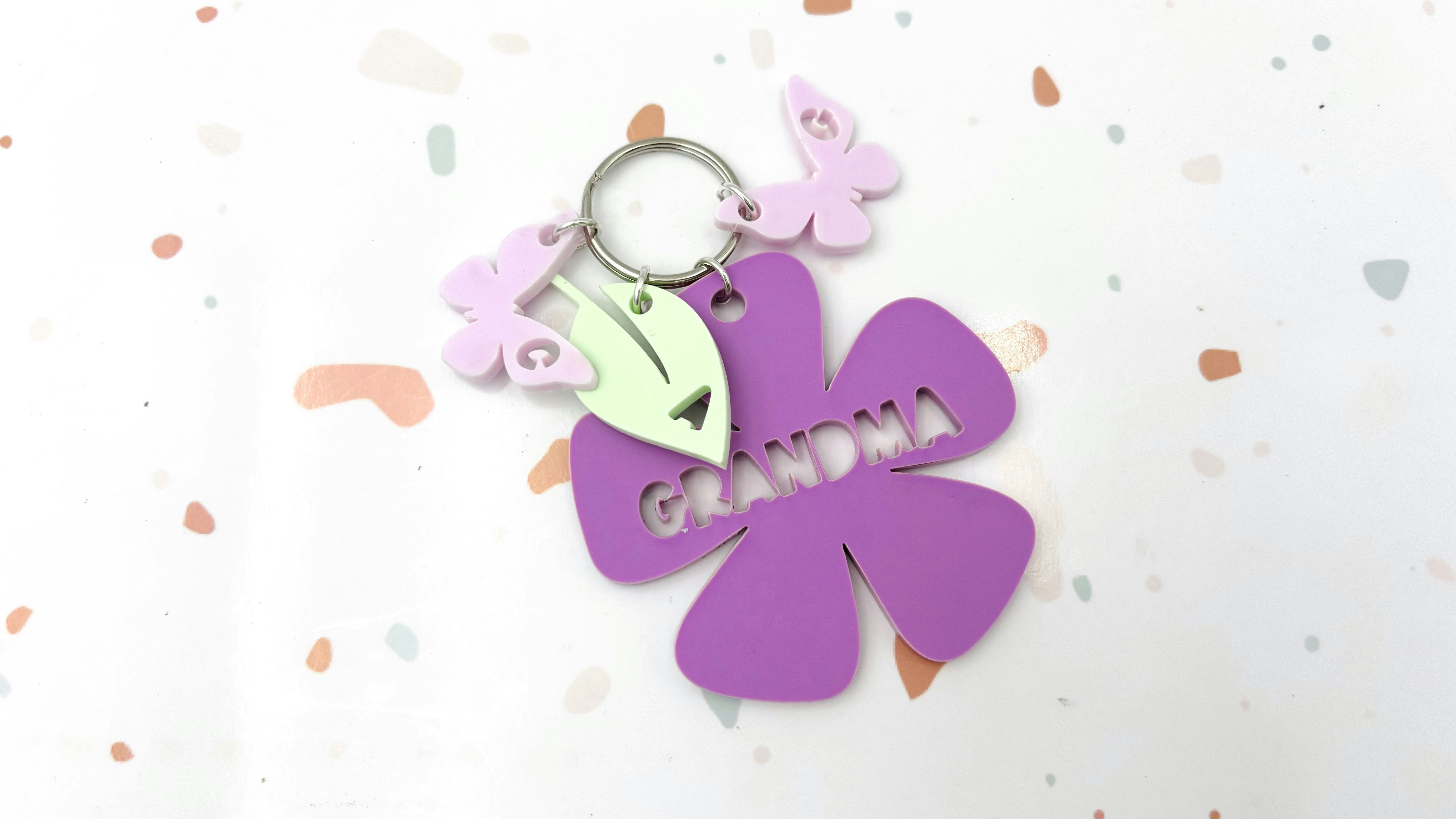 Flower Keychain with Initial Charms