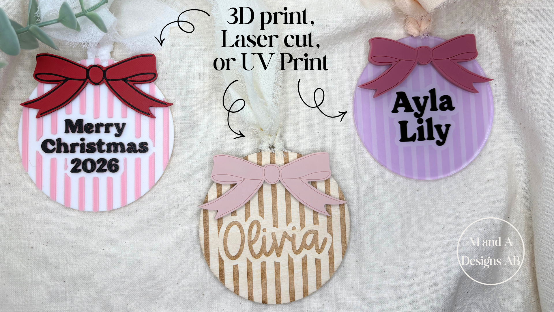 Striped Circle Name Ornament