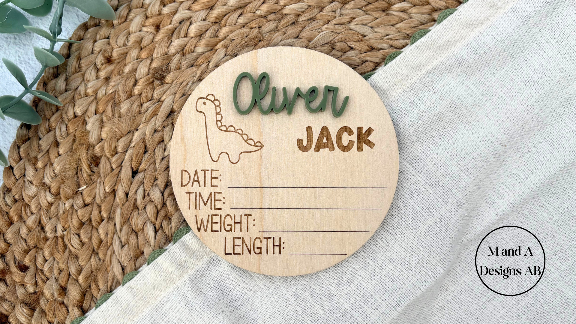 Dino Round Birth Stat Sign