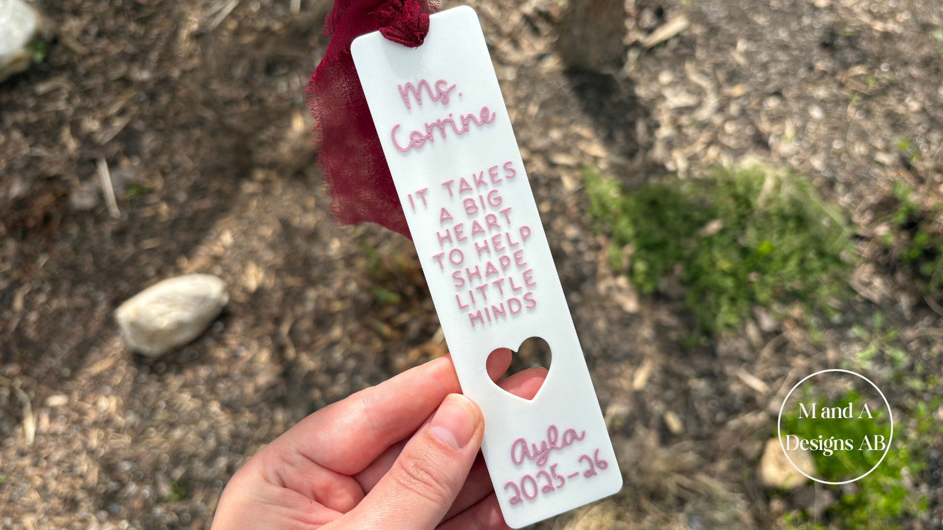 3D Printed Teacher Heart Bookmark