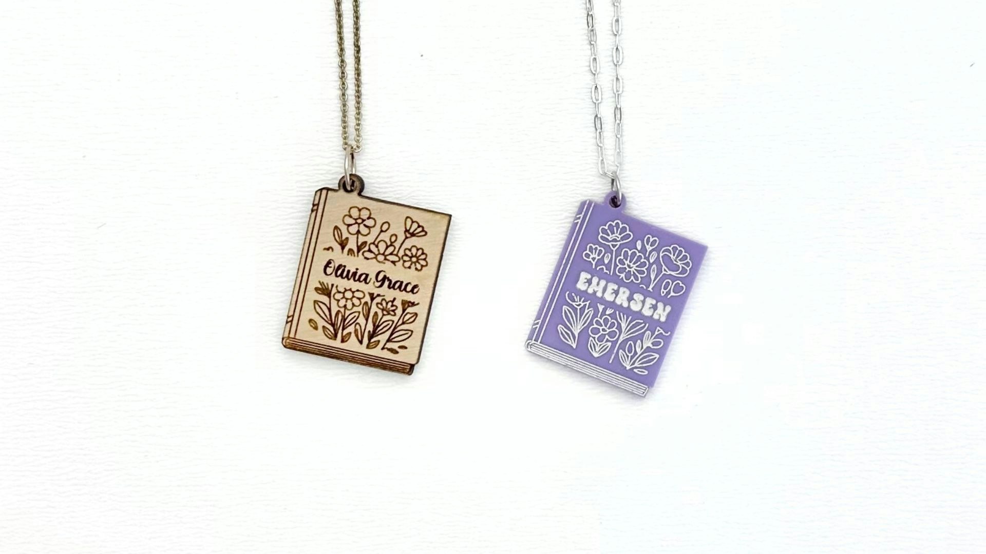 Personalized Floral Book Pendant