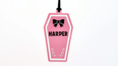Coffin with Bow Bag Tag