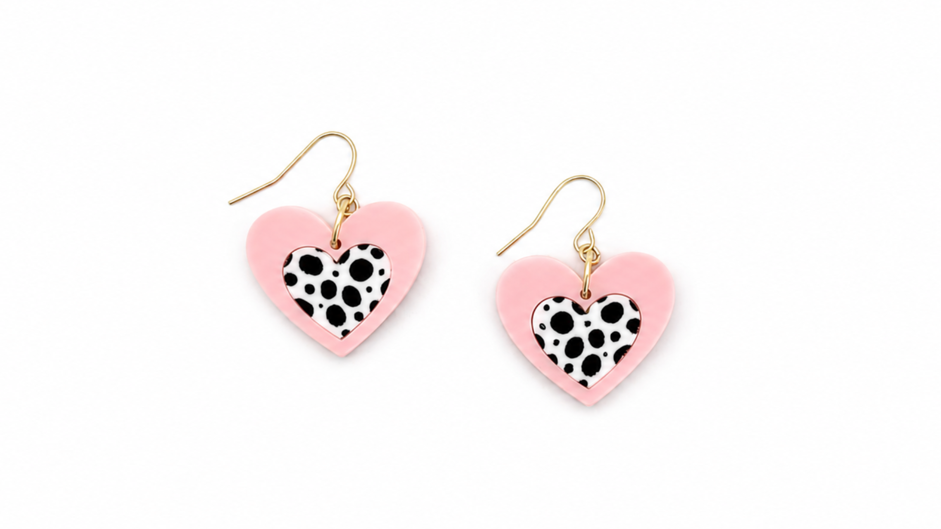 Dalmatian Pattern Print Heart Inlay Earrings
