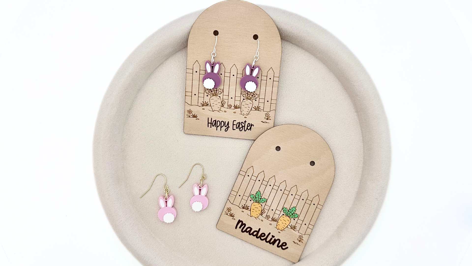 Fluffy Bunny Tail Earrings and Carrot Patch Earring Card