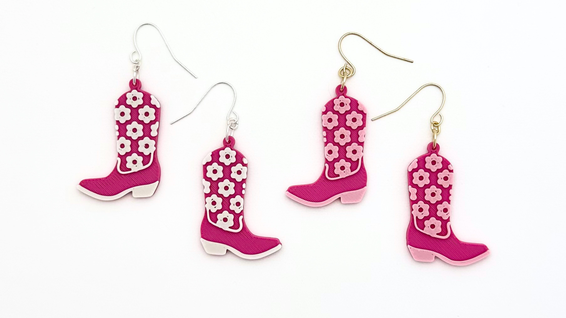 3D Floral Cowboy Boot Earrings